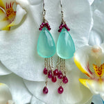 Chalcedony, ruby & rhodolite garnet earrings