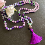 Amethyst, kunzite, agate & aventurine 108 bead mala