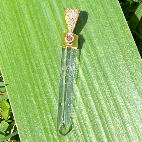 Quartz, diamond & pink diamond talisman