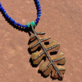 Diamond oak leaf necklace with lapis & turquoise