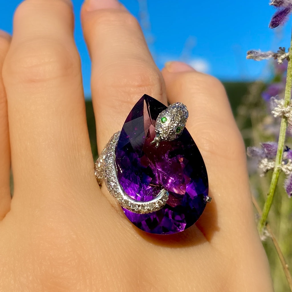 Natural Deep Purple Amethyst Pear Cut Stone Ring Sterling Silver Amethyst  Zig — Discovered
