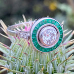 Antique emerald & diamond target ring