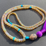 Diamond Ganesha, opal & turquoise tassel necklace