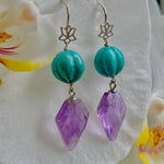 Antique turquoise & amethyst lotus earrings