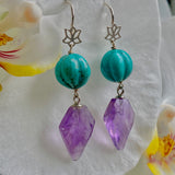 Antique turquoise & amethyst lotus earrings