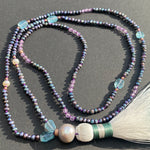 Pearl, apatite & amethyst tassel necklace