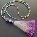 Apatite, opal, amethyst & turquoise tassel necklace