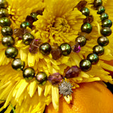 Pearl, amethyst & diamond sunburst necklace