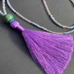 Aquamarine, amethyst & rose quartz tassel necklace