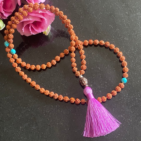 Turquoise & rudraksha 108 bead mala