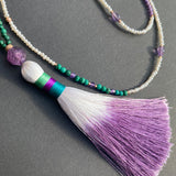 Malachite, amethyst & opal tassel necklace