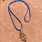 Diamond oak leaf necklace with lapis & turquoise