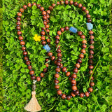 Bayong wood, amethyst & labradorite 108 bead mala