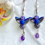 Amethyst hummingbird earrings