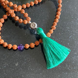 Amethyst, Navajo silver & rudraksha 108 bead mala