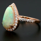 Opal pear & diamond rose gold ring