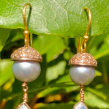 Moonstone, pearl & diamond earrings